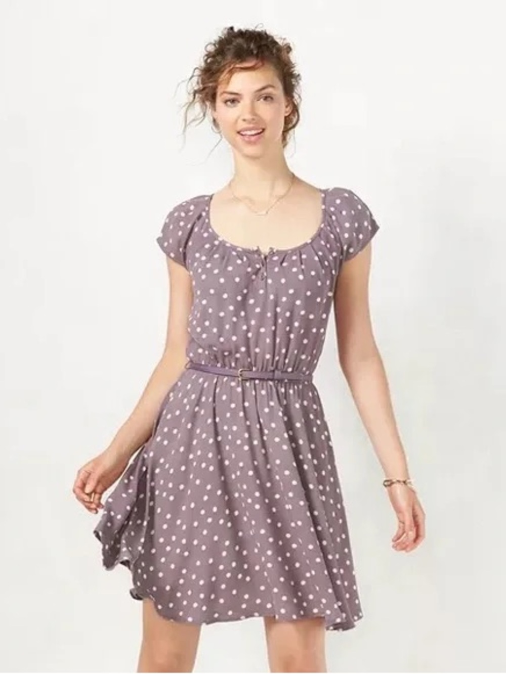 LC Lauren Conrad Lavender Polka Dot Dress with Cream Spots Size XS